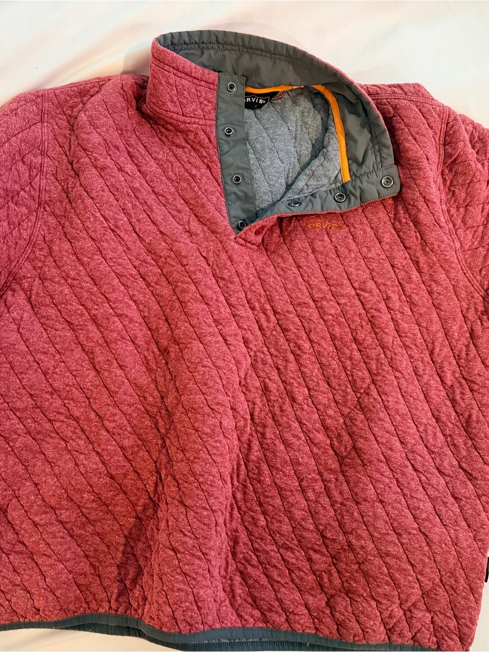 Orvis Quilted Maroon Pullover with Snap Collar